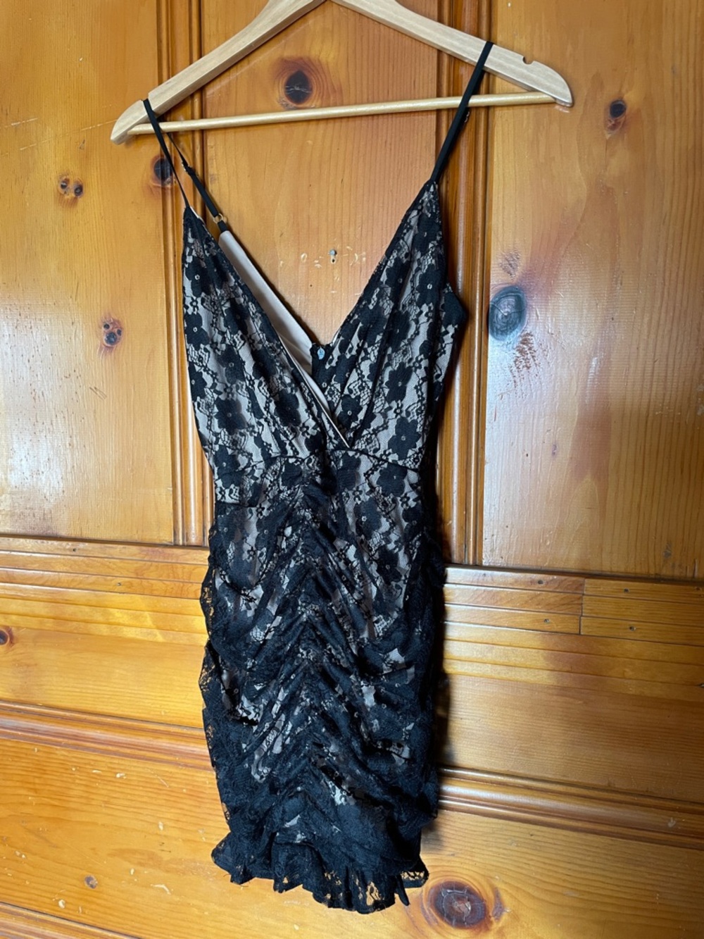 Lulu's Black Lace Dress with Nude Lining